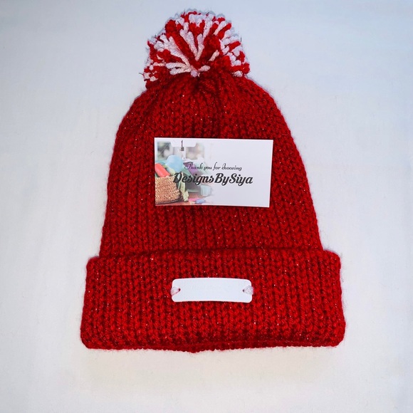 New!! Hand knitted Red Beanie Hat - Picture 2 of 4